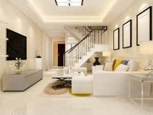 3d rendering white wood living room near bedroom upstair 1